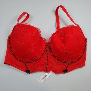 Adore Me Yara Demi Bra Women Size 40DD NWT Soft Lace Ribbon Bows Comfort Red